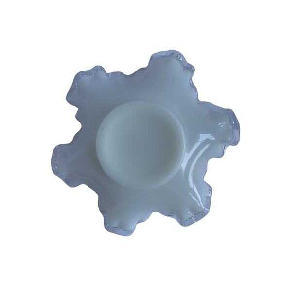 Fenton Style Opalescent Silver Crest White Glass Bonbon Candy Dish Vintage - Picture 8 of 11